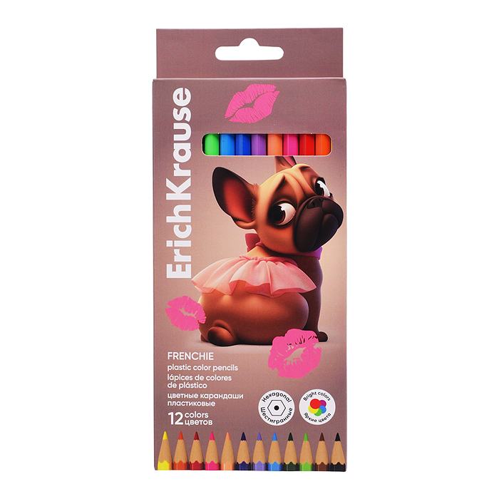 Карандаши цветные 12 цв. пластиковые Frenchie шестигранные (в коробке с европодвесом)