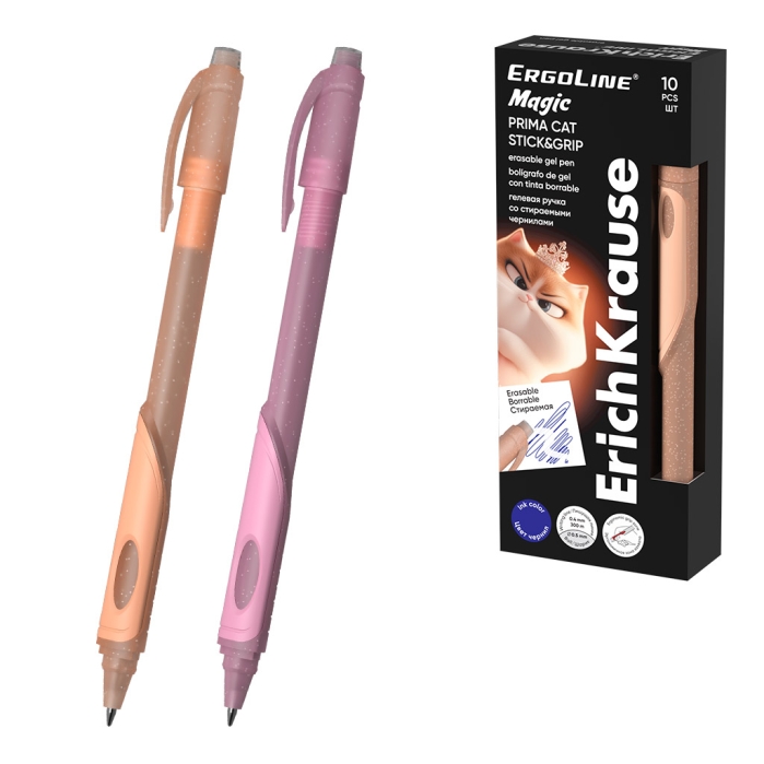 Ручка гелевая сo стираемыми чернилами ErgoLine Magic Stick&Grip Prima Cat 0.5, цвет чернил синий