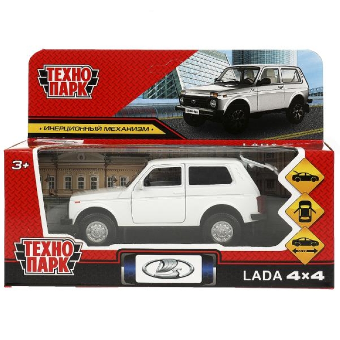 Машина металл LADA 4x4 длина 12 см, двери, багаж, инерц, белый
