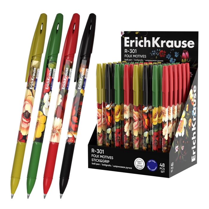 Ручка шариковая R-301 Stick&Grip Folk Motives 0.7, цвет чернил синий 