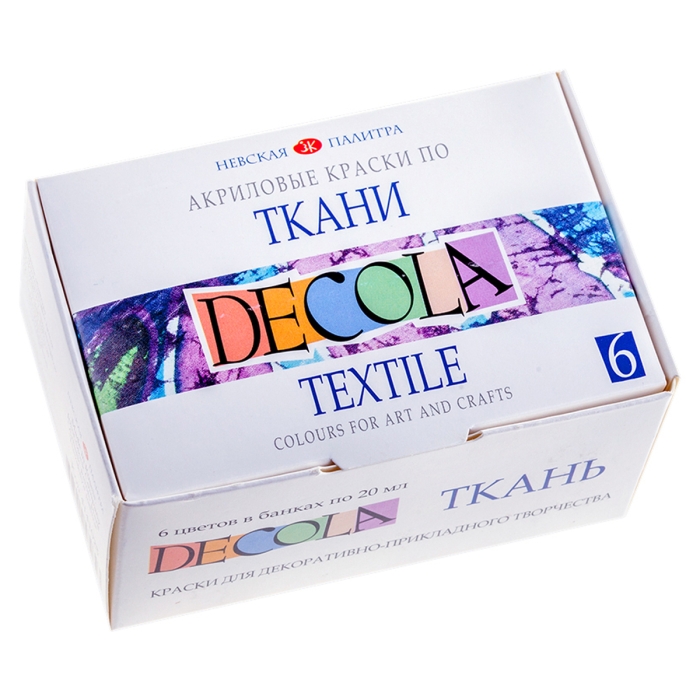 Краски по ткани 6 цв. "Decola" 20мл, картон Краски по ткани 6 цв. "Decola" 20мл, картон