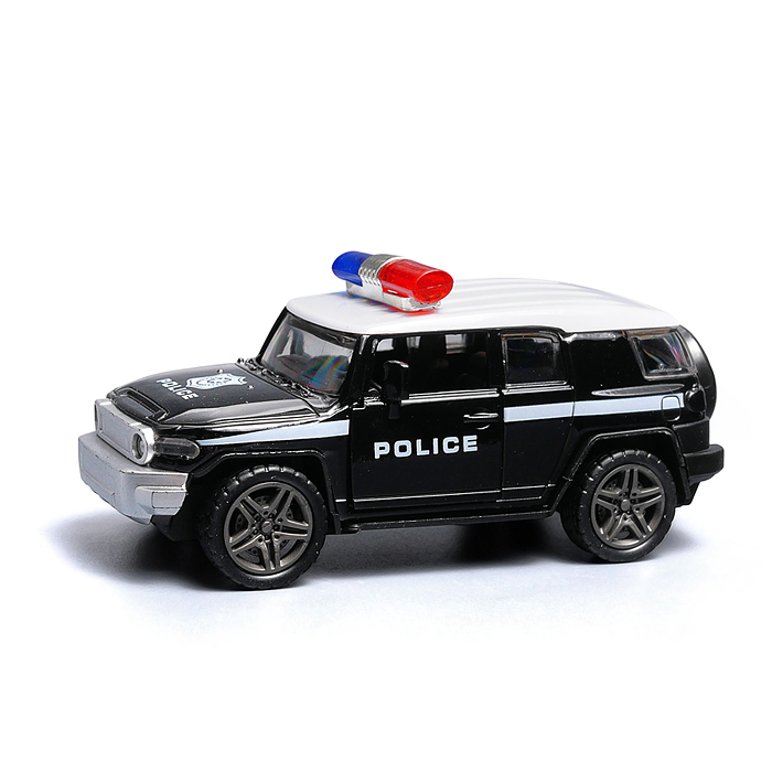Чёрная инерционная машинка полицейская с белой крышей die-cast , 1:32