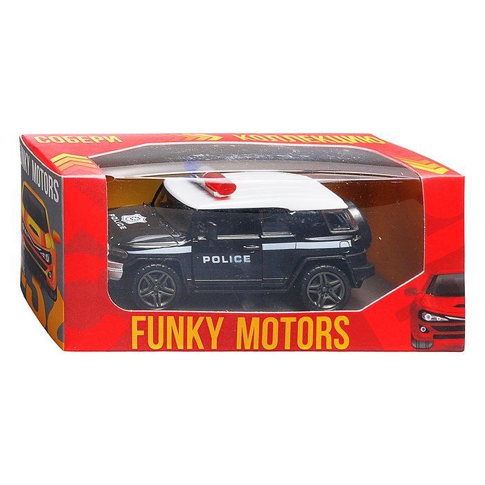 Чёрная инерционная машинка полицейская с белой крышей die-cast , 1:32