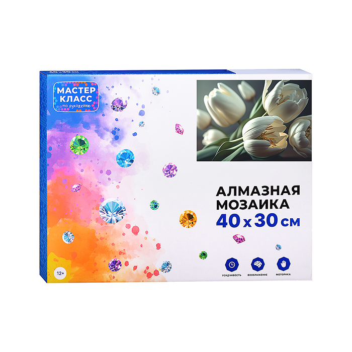 Фото к товару Мозаика алмазная MKA4030-145 "Белые тюльпаны" 30*40см Мозаика алмазная MKA4030-145 "Белые тюльпаны" 30*40см