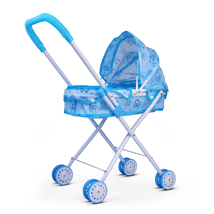 Коляска для куклы CS6818LT (металлическая, прогулочная с капюшоном, цвет голубой) в пакете