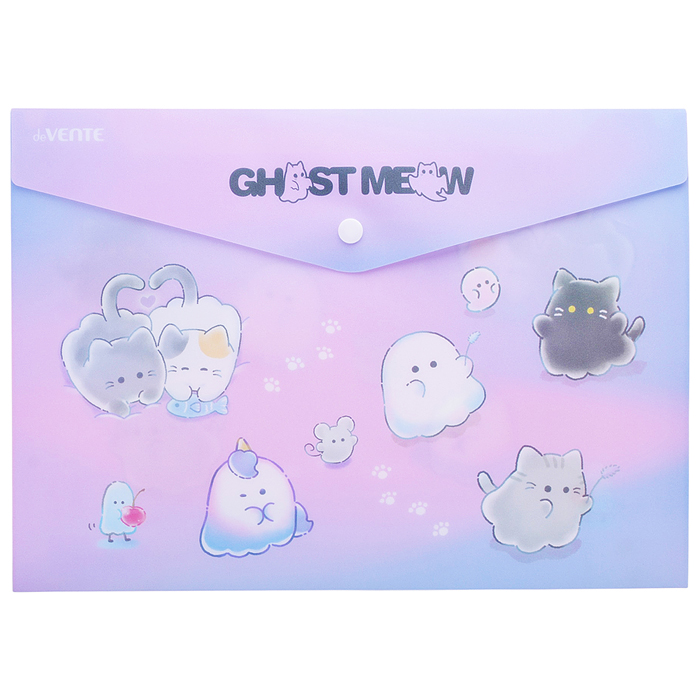 Папка-конверт на кнопке "Ghost Meow" A4 (330x235 мм) 180 мкм, матовая полупрозрачная с рису