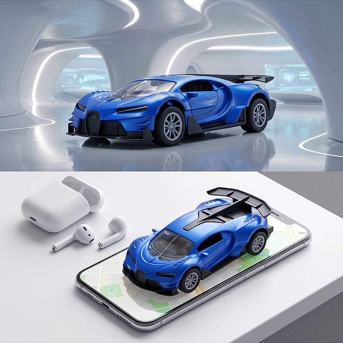 Фото к товару Синяя инерционная машинка спорт die-cast , 1:32 Синяя инерционная машинка спорт die-cast , 1:32