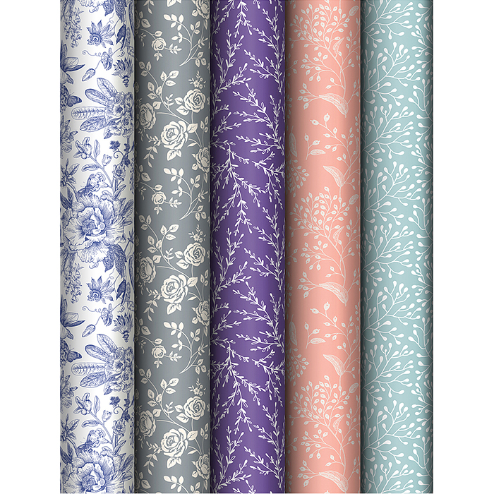 Бумага упаковочная глянцевая 70х100см. "Grace pattern", глянц. 80 г/м2, ассорти, 5 дизайнов 
