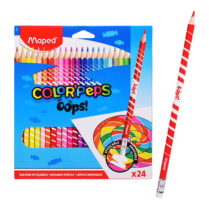 Карандаши цветные с ластиком пластиковые 24 цвета Color'Peps Oops картонной коробке с подвесом