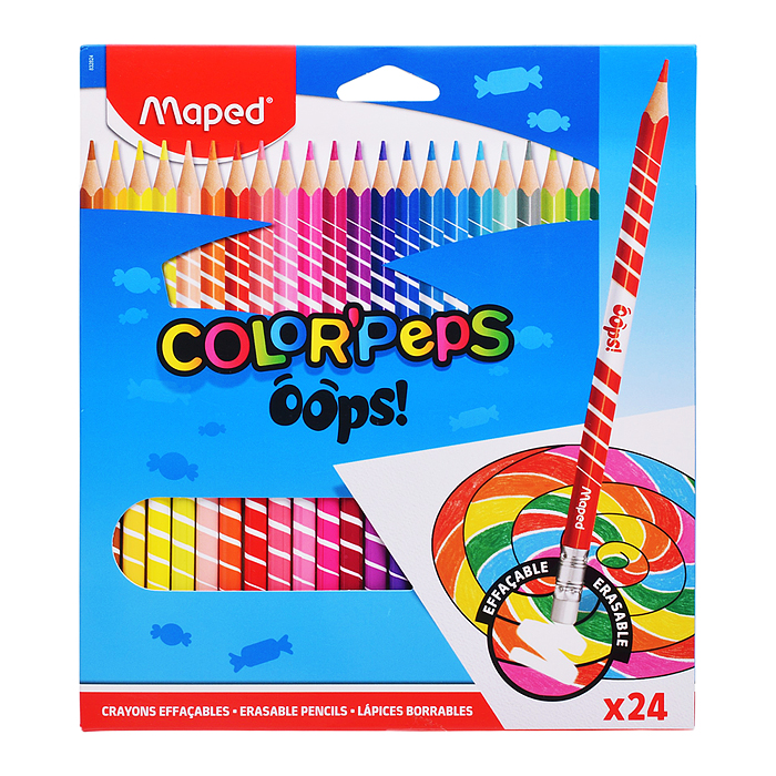 Фото к товару Карандаши цветные с ластиком пластиковые 24 цвета Color'Peps Oops картонной коробке с подвесом Карандаши цветные с ластиком пластиковые 24 цвета Color'Peps Oops картонной коробке с подвесом