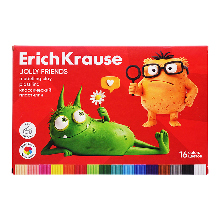 Пластилин классический Jolly Friends 16 цветов со стеком, 288 г (в коробке 16 шт)