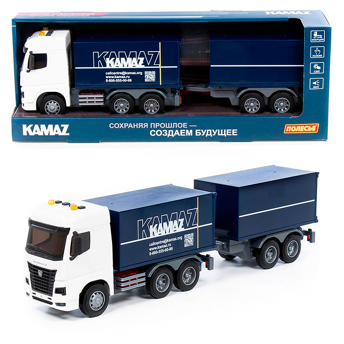 Автомобиль-фургон "Kamaz" с прицепом инерционный (со светом и звуком) 