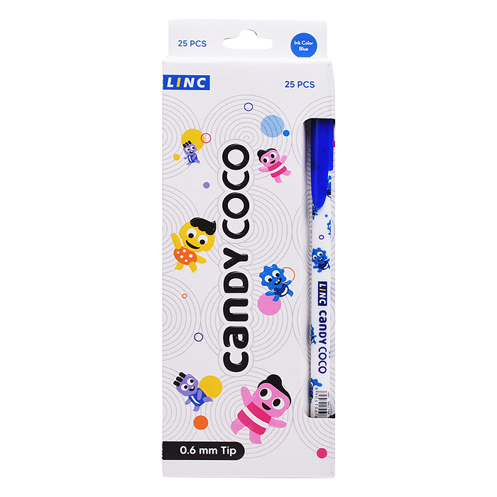 Ручка шариковая Candy coco синий 0,6 мм ассорти кругл. корп. игольчатый наконечник