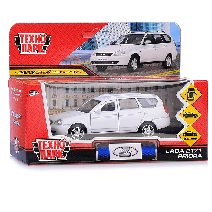 Машина металл Lada Priora, 12 см (откр дв, багаж, белый,) инерц, в коробке 