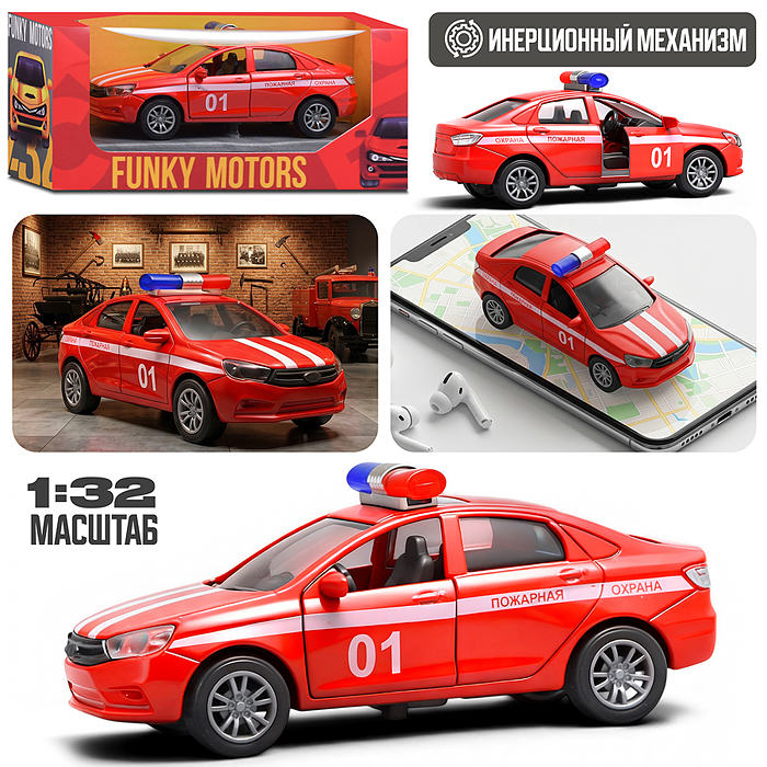 Красная инерционная машинка полицейская вид В die-cast, 1:32 Красная инерционная машинка полицейская вид В die-cast, 1:32