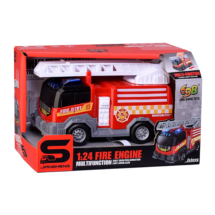 Фото к товару Машина JS231 "Пожарная машина" 1:24 (свет, звук) в коробке Машина JS231 "Пожарная машина" 1:24 (свет, звук) в коробке