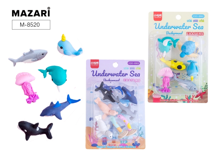 Набор ластиков Underwater sea, термопластичная резина, фигурные, 7 шт, 2 дизайна