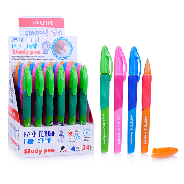 Ручка гелевая стираемая "Study Pen" обучающая письму, для левшей, d=0,7 мм, с каучуковым де