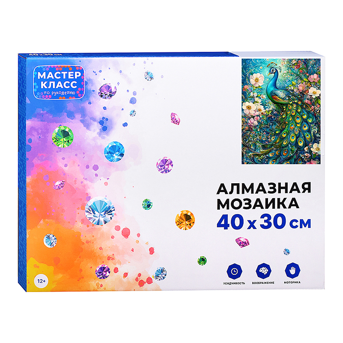 Фото к товару Мозаика алмазная MKA4030-178 "Павлин" 30*40 см. Мозаика алмазная MKA4030-178 "Павлин" 30*40 см.