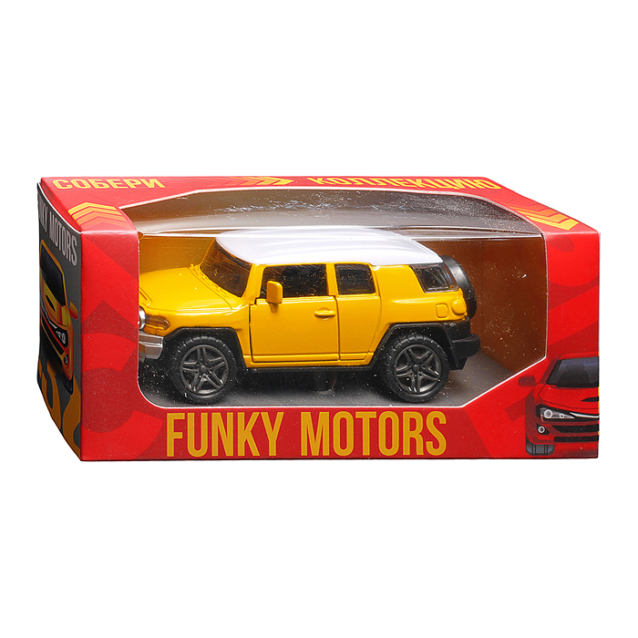 Жёлтая инерционная машинка с белой крышей die-cast , 1:32