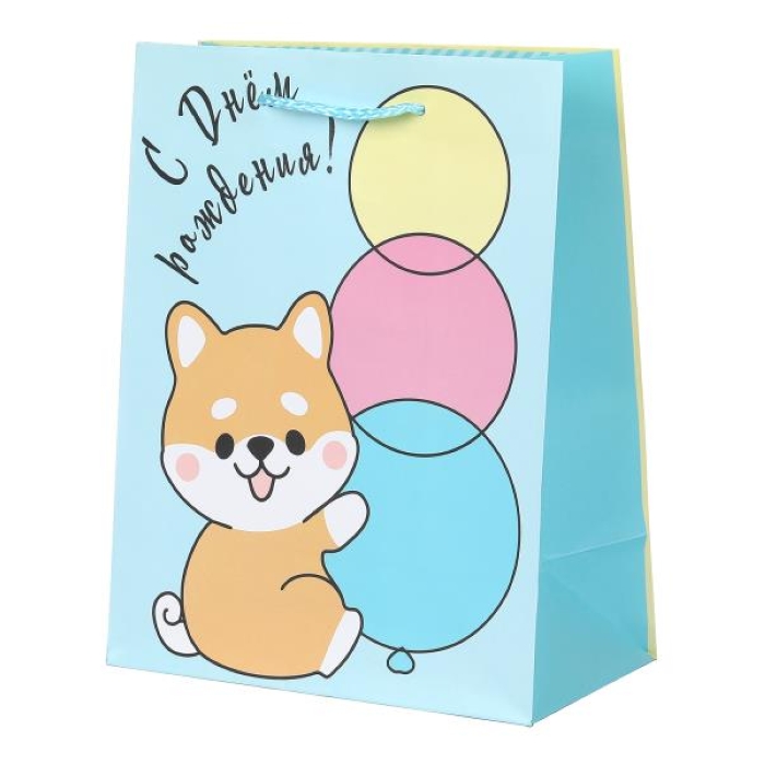 Пакет подарочный матовый м,корги,140 гр/м2