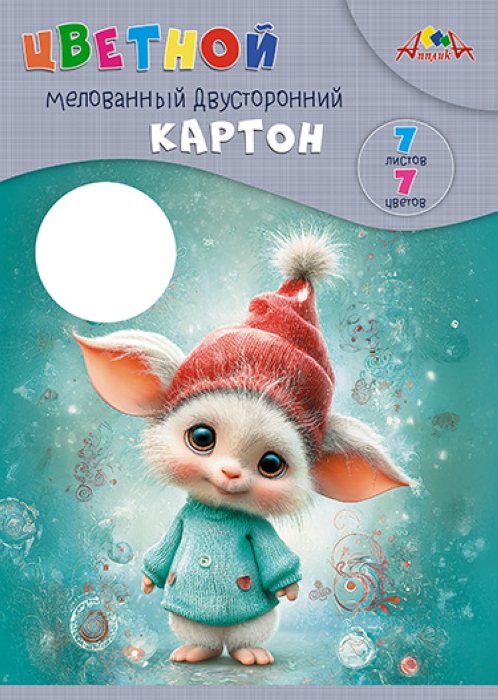 Картон цветной А4 7л. 7цв. двухсторонний мелованный "Милый  пушистик"