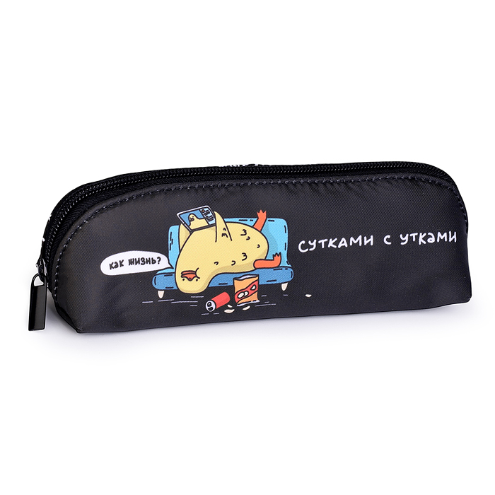 Пенал школьный "Сутками с утками" без наполнения, 20х6,5х5,5 см, полиэстер, молния