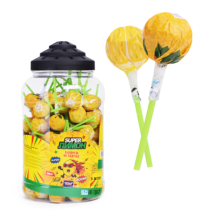Карамель на палочке Yakar "Super Лимон" со вкусом лимона 16г 100шт