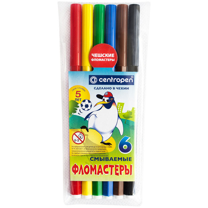 Фломастеры "Пингвины", 06цв., смываемые, ПВХ 