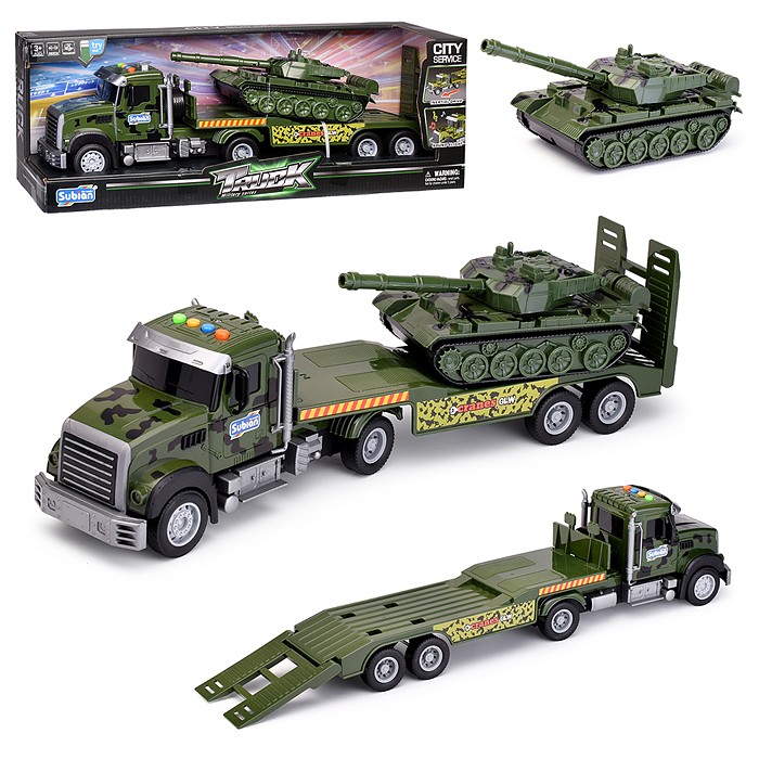 Автовоз S977-33 "Военный с танком" 1:14, (свет, звук) в коробке