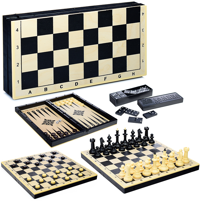 Игра 4 в 1 (Шахматы, шашки, нарды, домино, доска дерево+пластик) Игра 4 в 1 (Шахматы, шашки, нарды, домино, доска дерево+пластик)