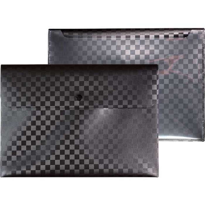 Папка-конверт на кнопке "TOTAL BLACK" A4 (320x230 мм) 400 мкм, фактура "шахматная доска" черная
