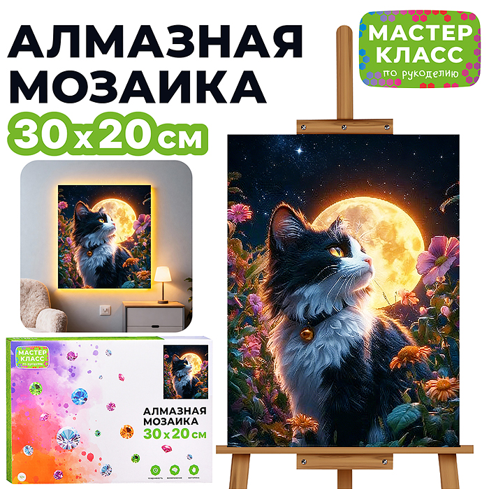 Мозаика алмазная MKA3020-216 "Черно-белый котик" (светится в темноте) 30*20 см. Мозаика алмазная MKA3020-216 "Черно-белый котик" (светится в темноте) 30*20 см.