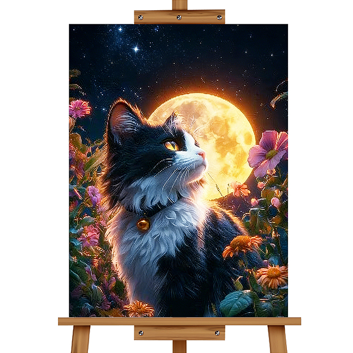 Мозаика алмазная MKA3020-216 "Черно-белый котик" (светится в темноте) 30*20 см.
