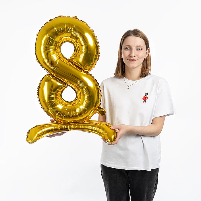 Шар (32''/81 см) Цифра на подставке, 8, Золото, 1 шт. в уп.