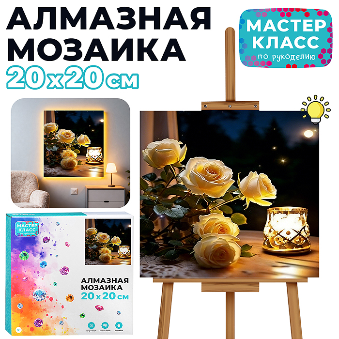 Мозаика алмазная MKA2020-94 "Розы на столе" (светится в темноте) 20*20 см. Мозаика алмазная MKA2020-94 "Розы на столе" (светится в темноте) 20*20 см.