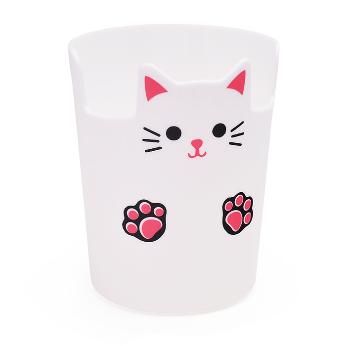 Подставка для пишущих принадлежностей пластиковая "Kitty" 10,5x7,8 см с принтом, белая
