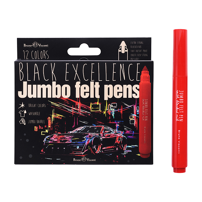 Фломастеры "Jumbo. Превосходство в черном" (антивандальные) 12 цв.