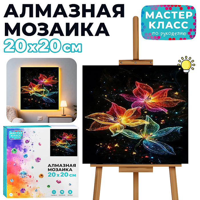 Мозаика алмазная MKA2020-102 "Яркие цветы" (светится в темноте) 20*20 см. Мозаика алмазная MKA2020-102 "Яркие цветы" (светится в темноте) 20*20 см.