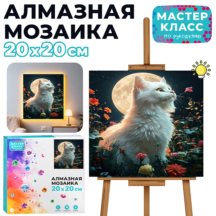 Мозаика алмазная MKA2020-92 "Белая кошечка" (светится в темноте) 20*20 см. Мозаика алмазная MKA2020-92 "Белая кошечка" (светится в темноте) 20*20 см.