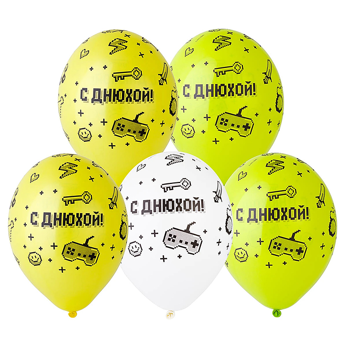Шар латексный Шелкография пастель 14" С Днюхой Геймер (упаковка 25шт)