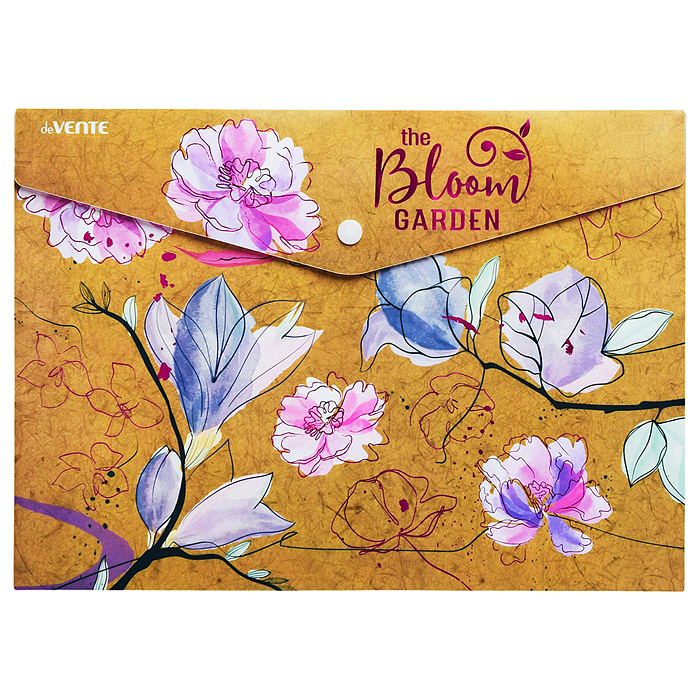 Папка-конверт на кнопке A4 "Bloom Garden" (330x235 мм) 180 мкм, фактура крафт-имитация