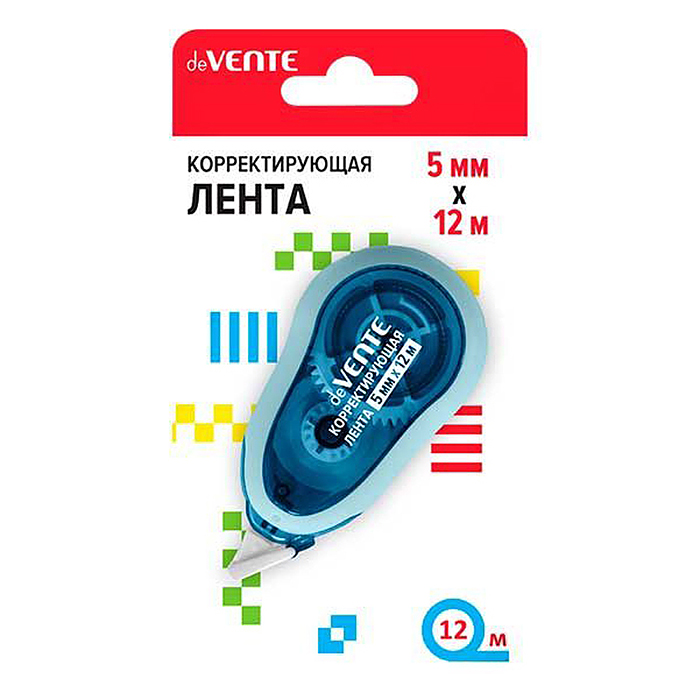 Корректирующая лента 5 ммx12 м, полупрозрачный корпус с цветной рамкой, синий, фронтальный