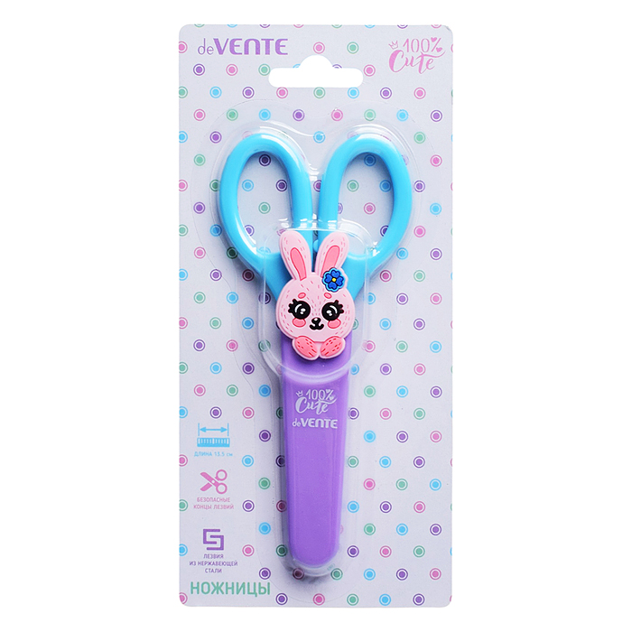 Ножницы детские "100% Cute. Rabbit" 13,5 см, пластиковые кольца, защитный футляр