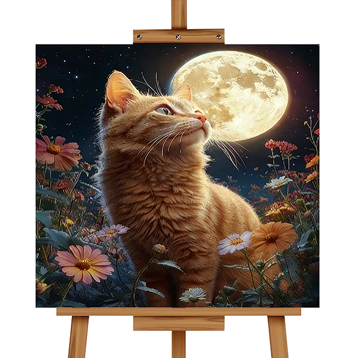 Мозаика алмазная MKA2020-91 "Рыжий котик" (светится в темноте) 20*20 см.