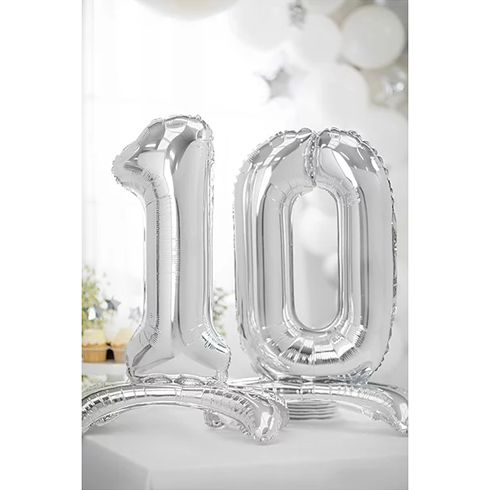 Шар (32''/81 см) Цифра на подставке, 1, Серебро, 1 шт. в уп.