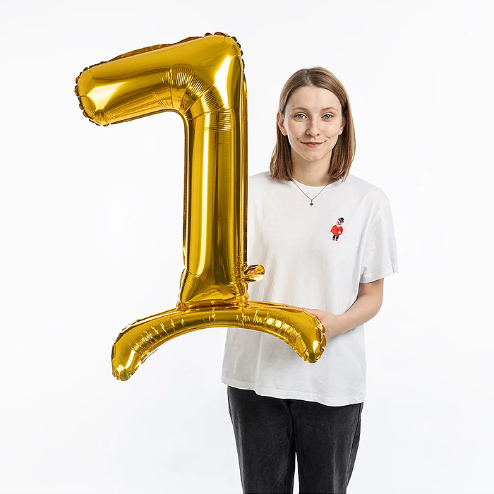 Шар (32''/81 см) Цифра на подставке, 7, Золото, 1 шт. в уп.