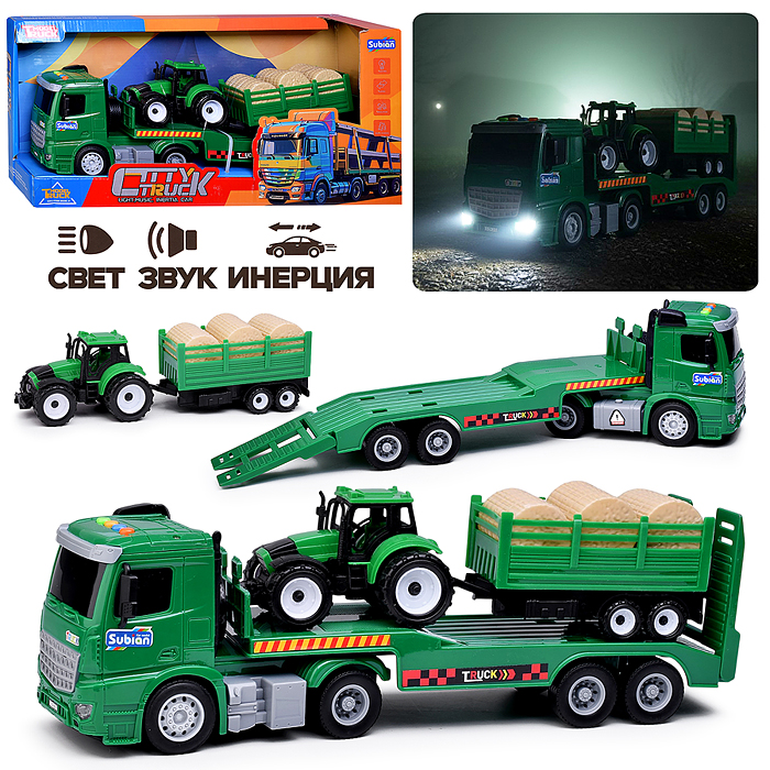 Машина S977-55A "Сеновоз" на батарейках, 1:14 (свет, звук) в коробке