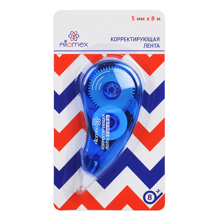 Корректирующая лента 5 ммx08 м, регулировка натяжения ленты, прозрачный корпус ассорти, фр