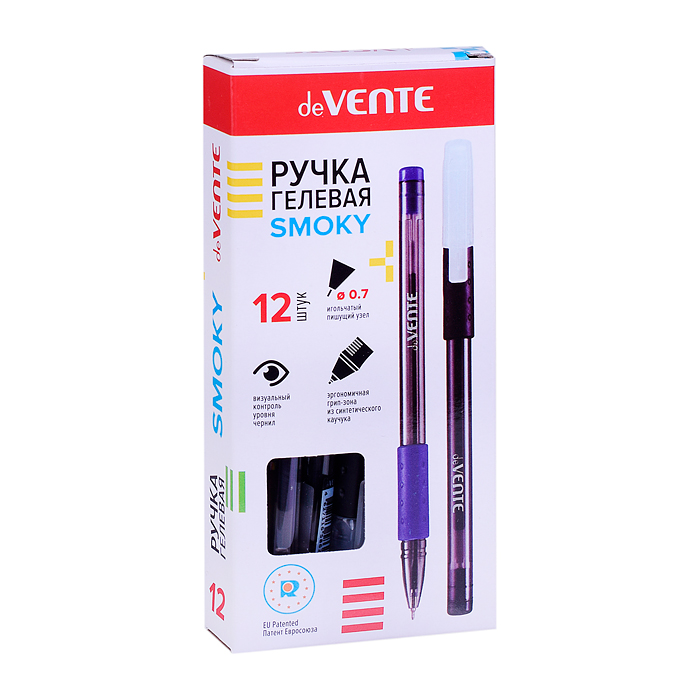 Ручка гелевая "Smoky" d=0,7 мм, с полупрозрачным корпусом и резиновым держателем, игольчаты